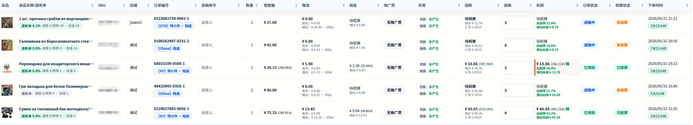 智选ERP 利润明细查询界面